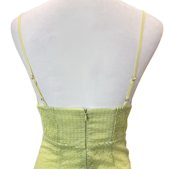 Line & Dot Lime Green Sequin Maxi Gown Plunge V-Neck Spaghetti Strap Slit XS NWT - Picture 12 of 16